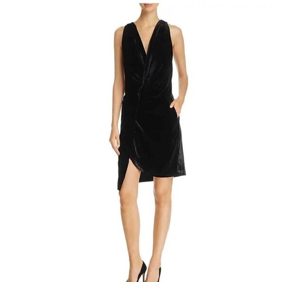 KENNETH COLE Velvet Twist Front Sleeveless Dress- - plunging V neck- black -Y2K - Picture 1 of 10